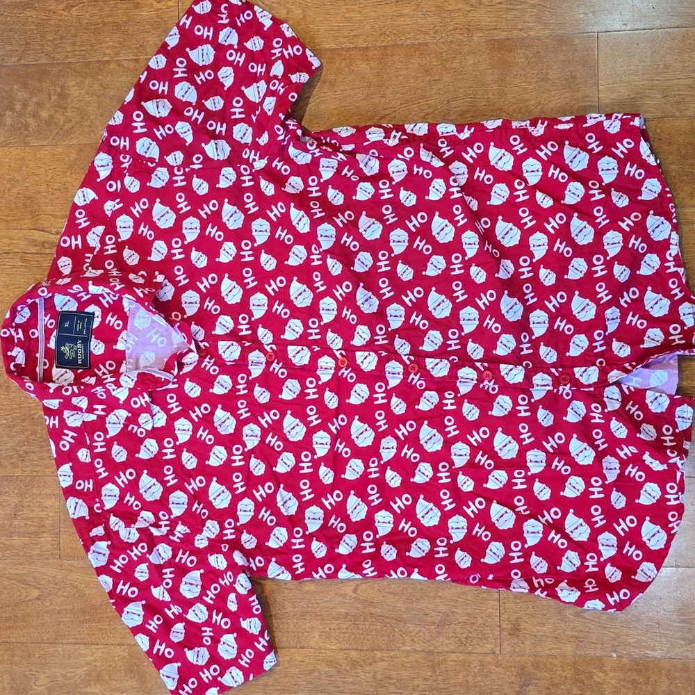 EUC Santa Ho Ho Ho button down shirt  size Large  Rugby